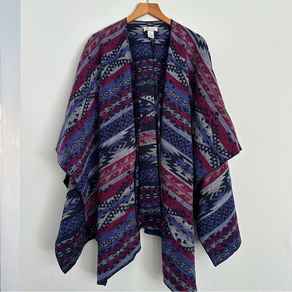 Blue & Magenta Woven Blanket Shawl, Denim & Company, Size Medium Large - Picture 1 of 6